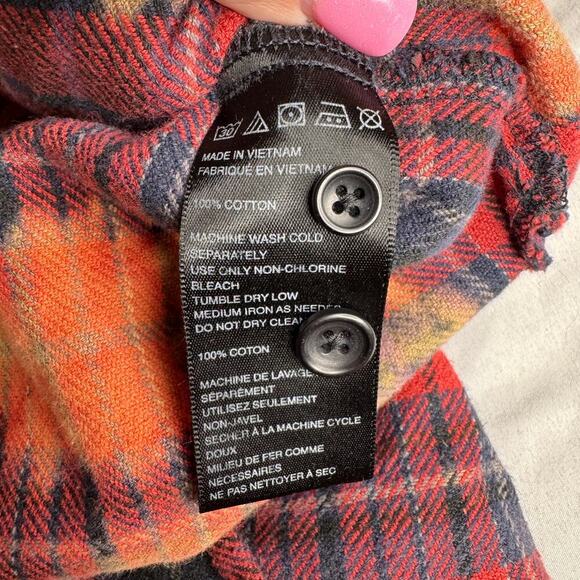 Urban Outfitters Mens Medium Bleached Hood Flannel Button-Down Shirt Red Orange - Picture 5 of 7